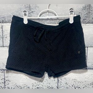 Roxy Textured Shorts Black Small Mid-Rise Drawstring Waistband Lined